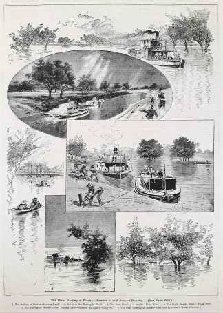 The River Darling in Flood.-Scenes in and Around Bourke. - Antique View from 1886