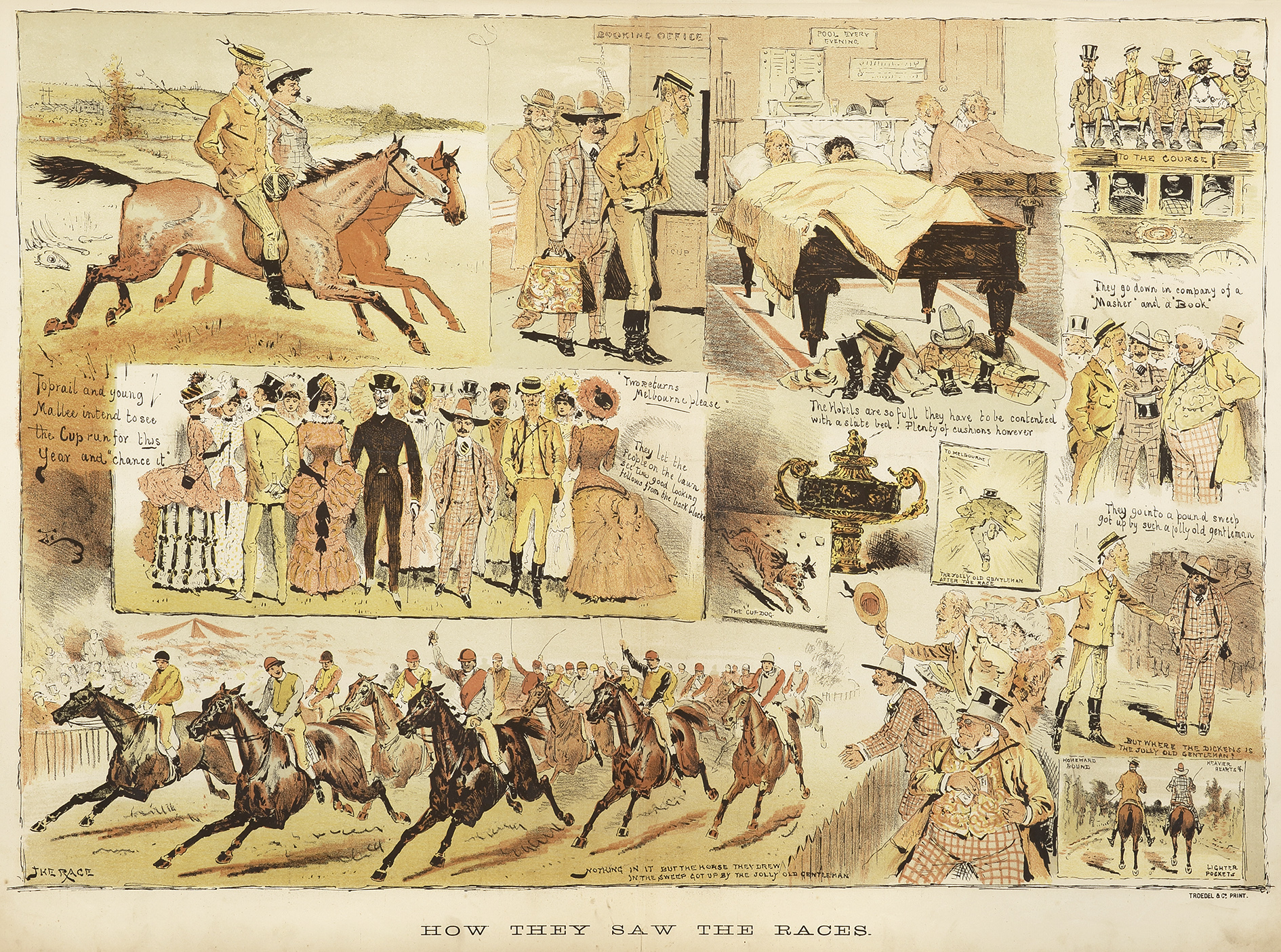 How They Saw the Races. - Antique Print from 1883
