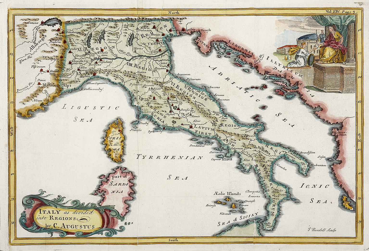 Italy as Divided into Regions by C. Augustus - Antique Map from 1747