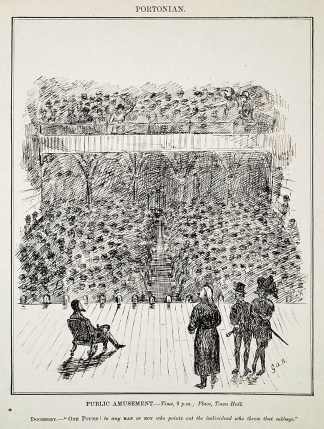 Public Amusement.-Time, 9p.m; Place, Town Hall. - Antique Print from 1873