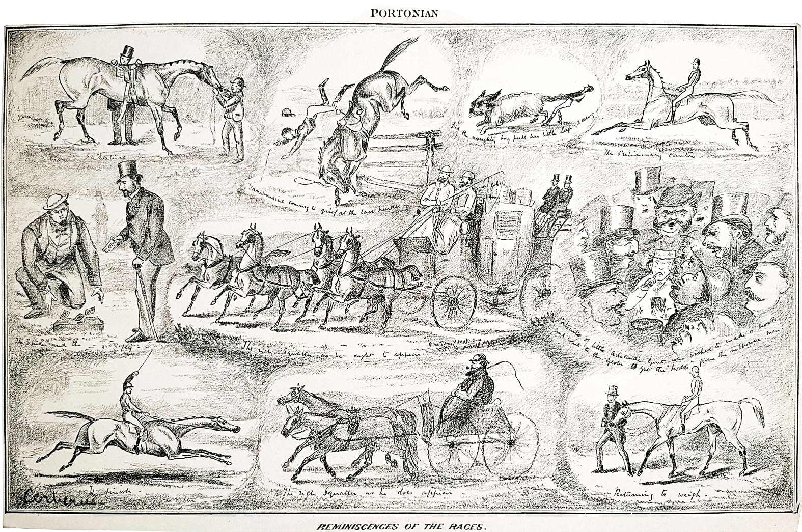 Reminiscences of the Races. - Antique Print from 1873
