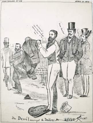 The Devil Amongst the Tailors - Antique Print from 1873