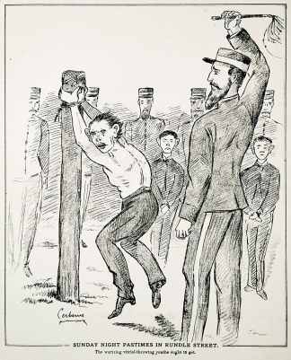 Sunday Night Pastimes in Rundle Street. The Warning Vitriol-throwing youths ought to get. - Antique Print from 1873