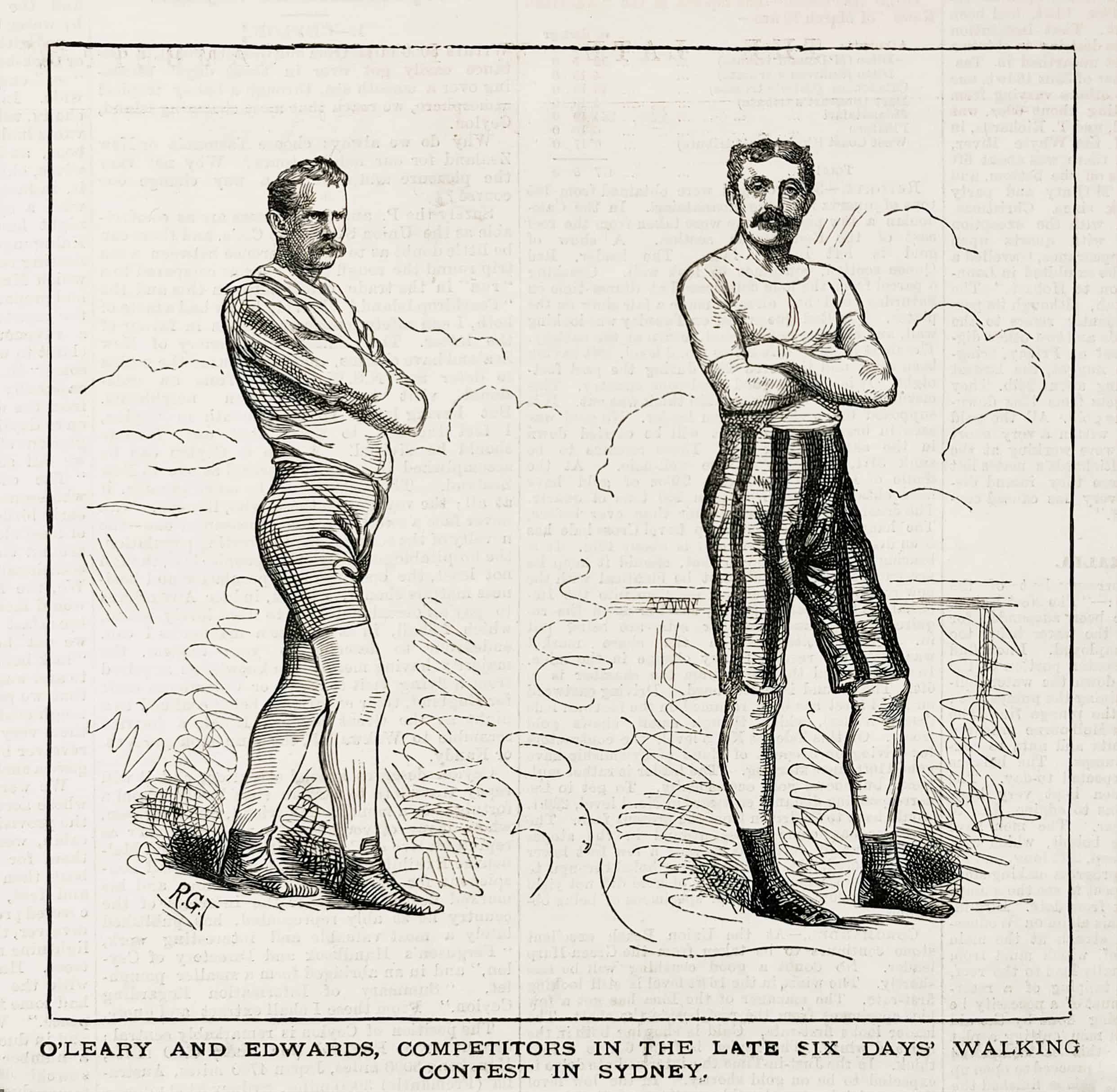 O'Leary and Edwards, Competitors in the Late six days' Walking Contest in Sydney. - Antique Print from 1883