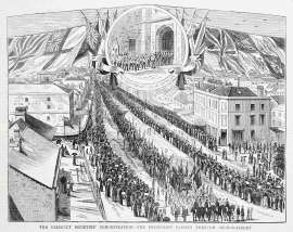 The Friendly Societies' Demonstration.-The Procession Passing Through George-Street. - Antique View from 1879