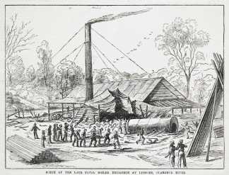 Scene of the Late Fatal Boiler Explosion at Lismore, Clarence River. - Antique View from 1880