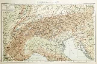 General Map of the Alps - Antique Map from 1895