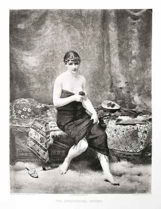 The interrupted sitting. - Antique Print from 1883