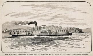 New Side-wheel Passenger Steamer for the Clarence River, Built by the Atlas Engineering Company. - Antique Print from 1879