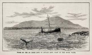 [GIPPSLAND] Wreck of the S.S. Ridge Park on Beware Reef, Coast of New South Wales. - Antique View from 1881