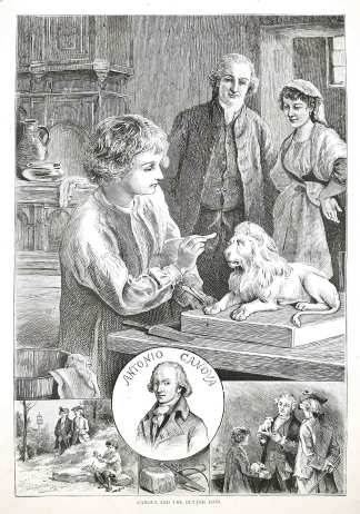 Canova and the butter lion - Antique Print from 1895