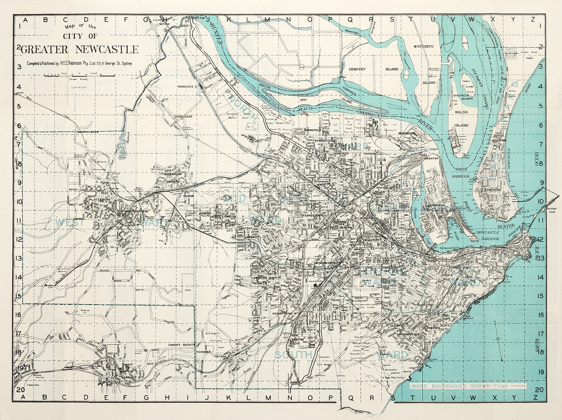 Map of the City of Greater Newcastle. - Vintage Map from 1935