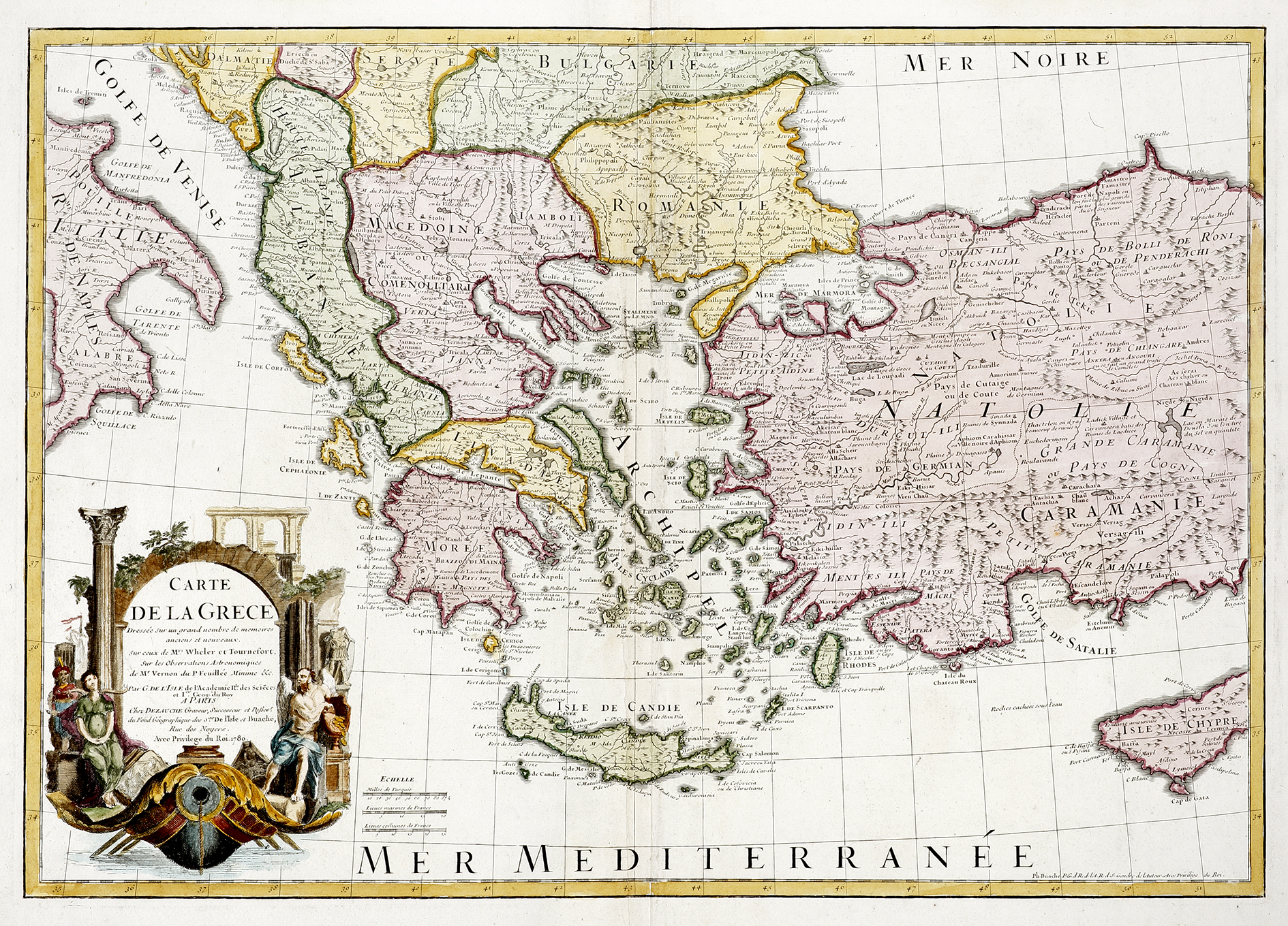 Carte de la Grece Dressee sur un Grand nombre de Memoires Anciens et Nouveaux.. - Antique Map from 1780
