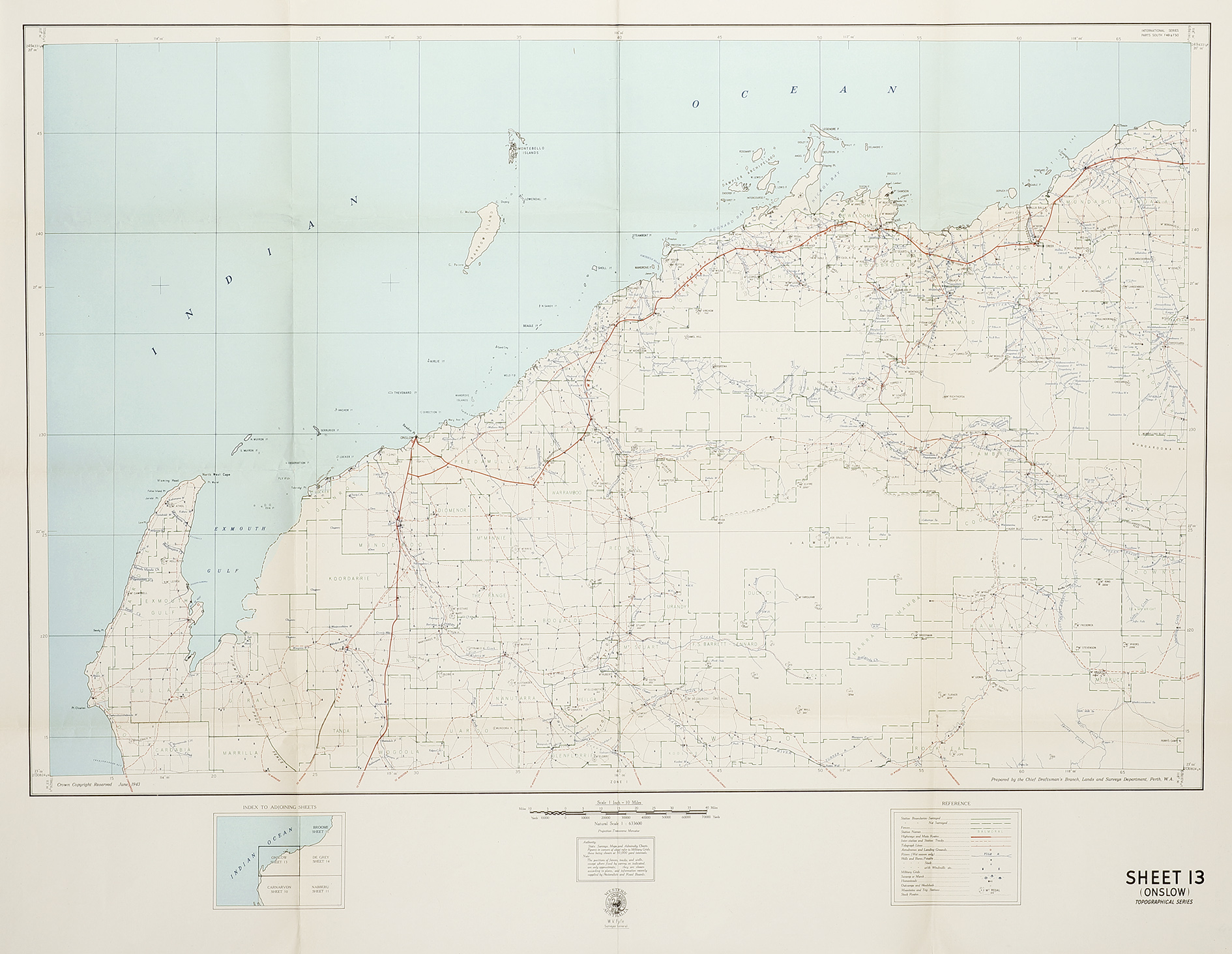 [Western Australia Sheet 13 (Onslow) - Vintage Map from 1943