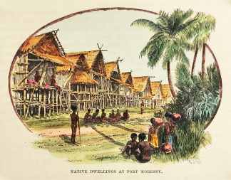 Native Dwellings at Port Moresby. - Antique View from 1887