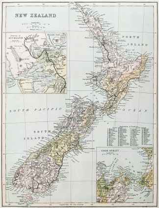 New Zealand. Environs of Auckland. Cook Strait. - Antique Map from 1882