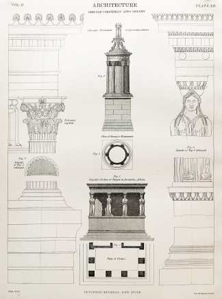 ARCHITECTURE. Grecian Corinthian and Caryatic. - Antique Print from 1885