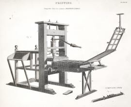 Printing. Perspective View of a common Printing Press.