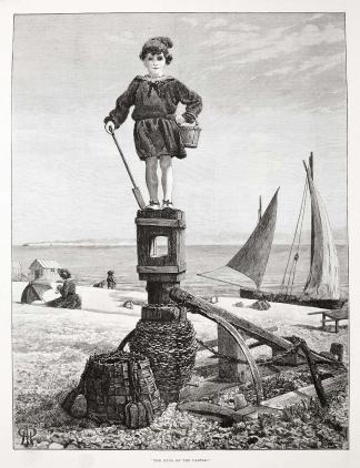 "The king of the castle." - Antique Print from 1891