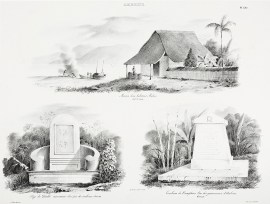 Amboine. Maison d'un habitant malais. Siege du Diable, monument eleve pres des tombeaux chinois. Tombeau de Rumphius, l'un des gouverneurs d'Amboine