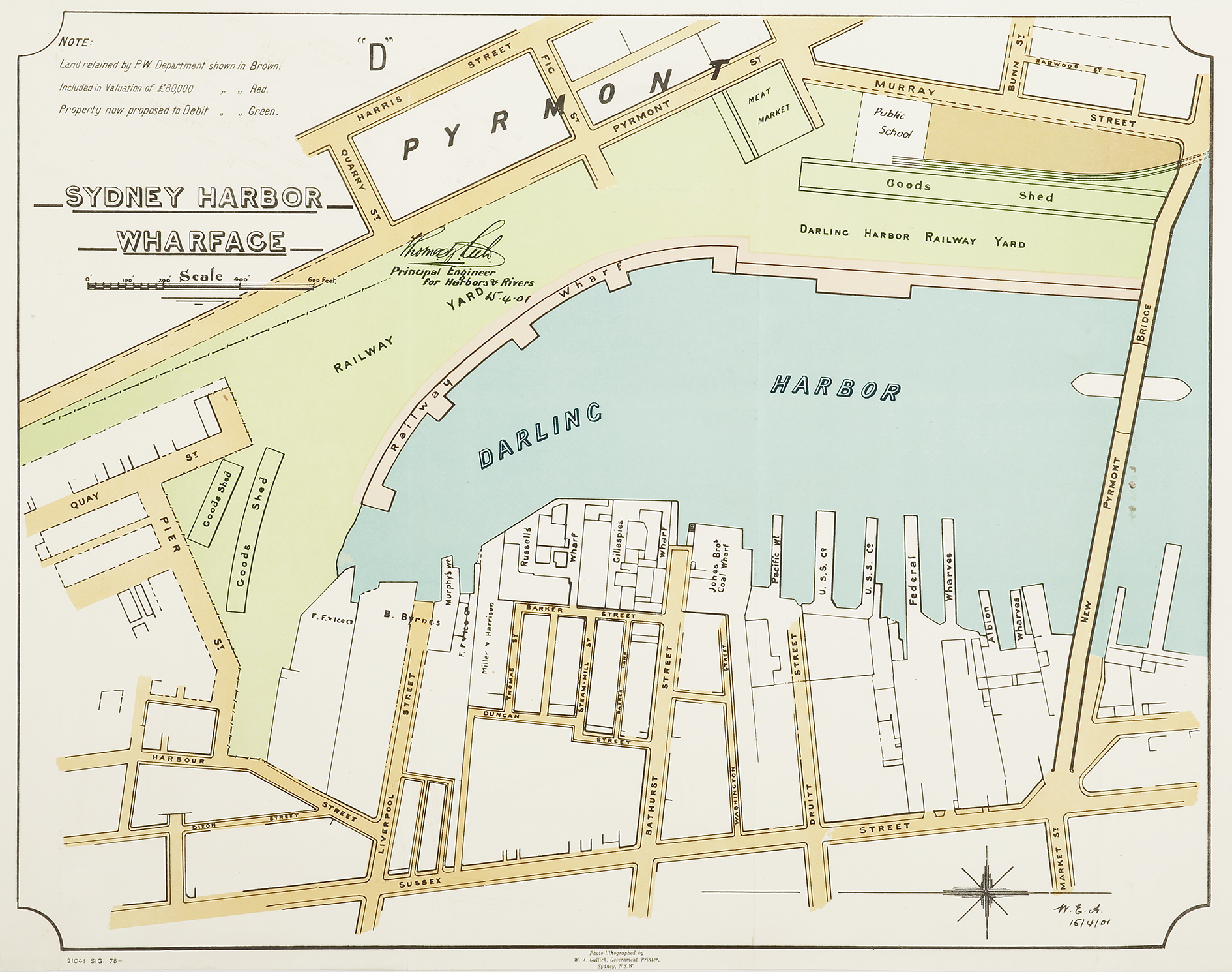 [Cockle Bay] Sydney Harbor Wharfage - Antique Map from 1903