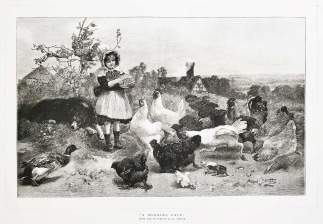 "A morning call" - Antique Print from 1891