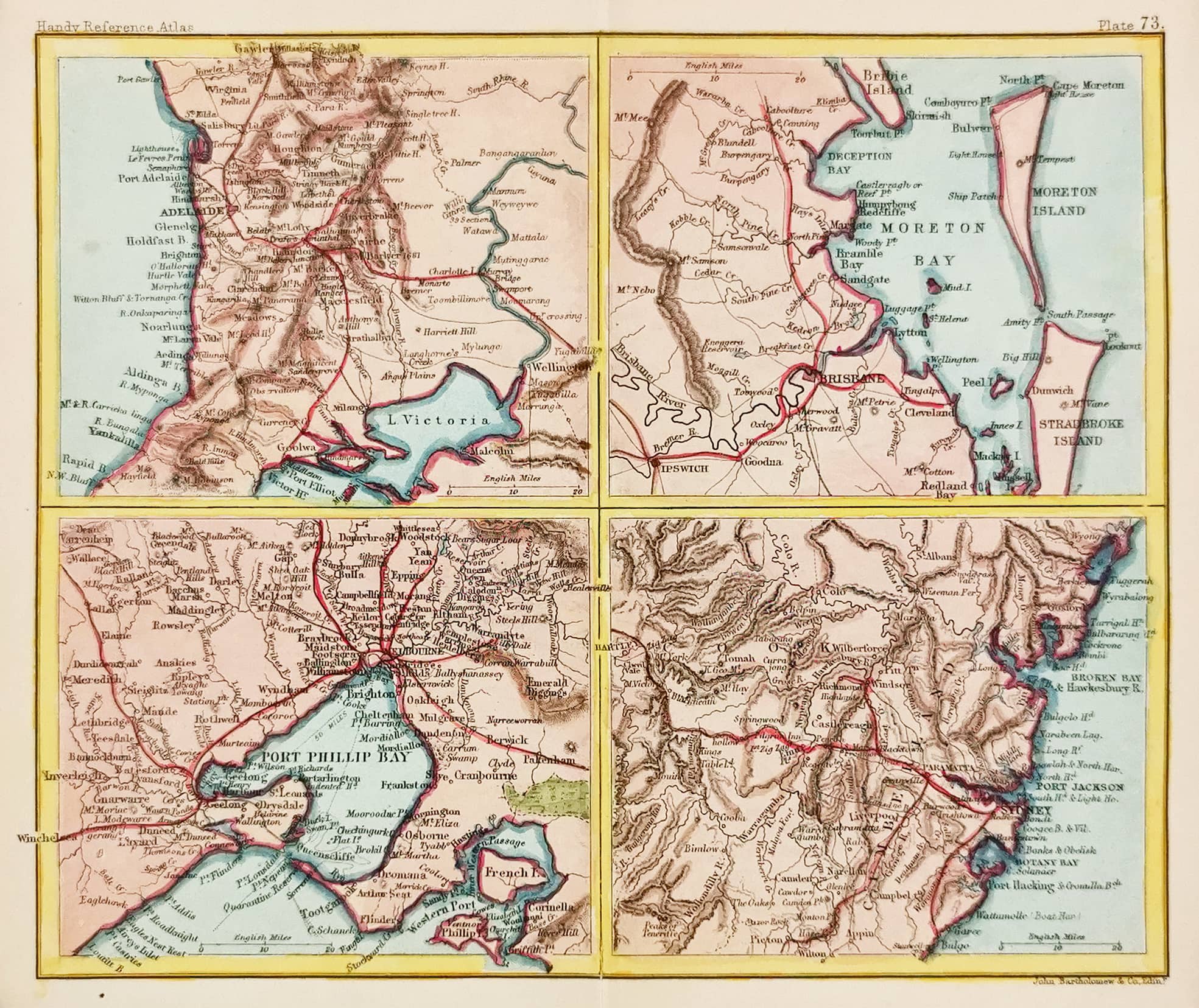 [Environs of Adelaide, Brisbane, Melbourne, & Sydney. - Antique Map from 1889