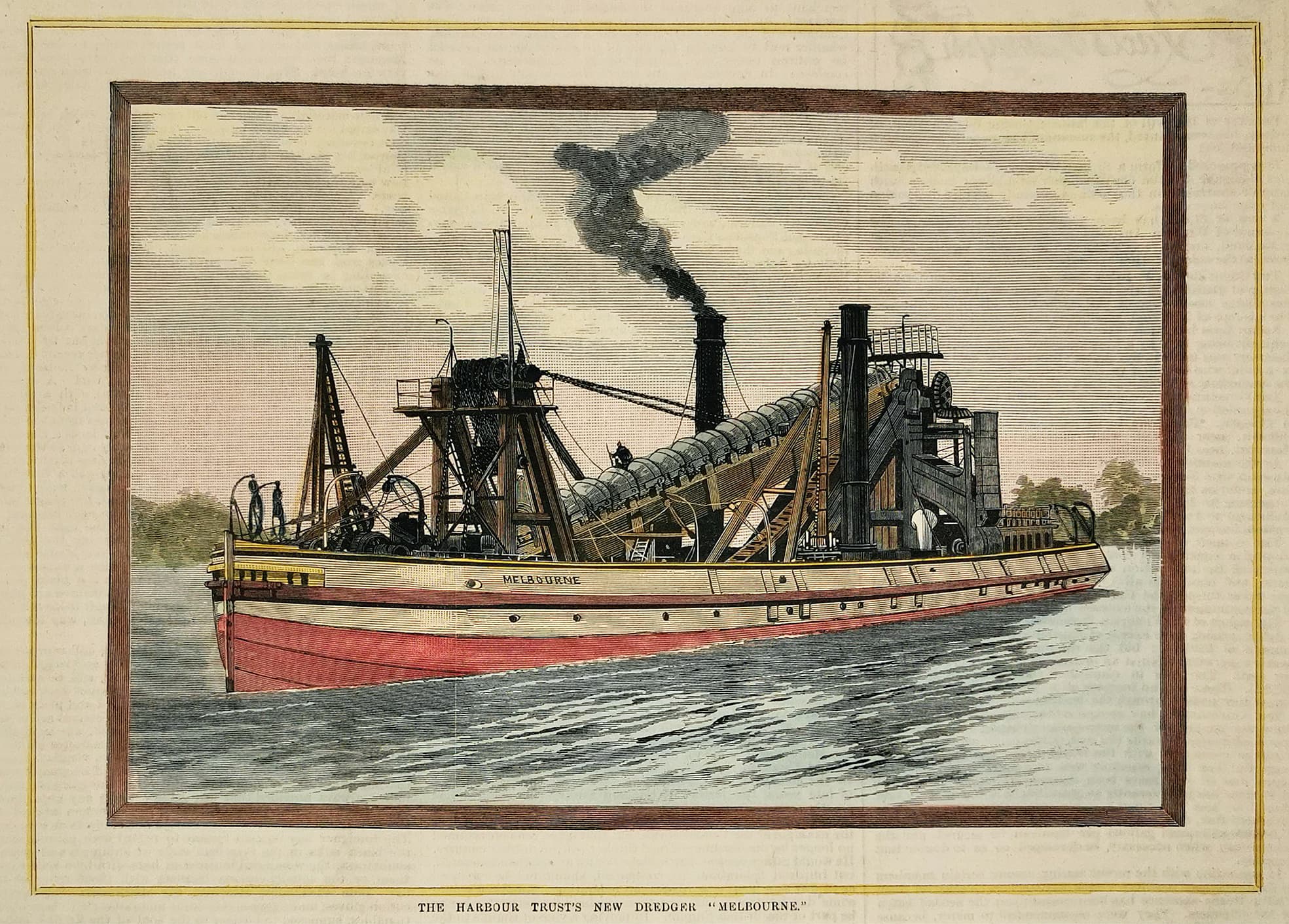 The Harbour Trust's New Dredger "Melbourne." - Antique Print from 1885