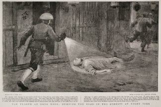 The Plague at Hong Kong: Dumping the Dead in the Streets at Night Time. - Antique View from 1901