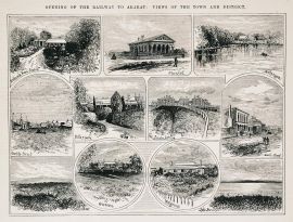 Opening of the Railway to Ararat: Views of the town and District. - Antique View from 1875