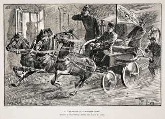 A Fire-Engine in a Siberian Town. - Antique View from 1890