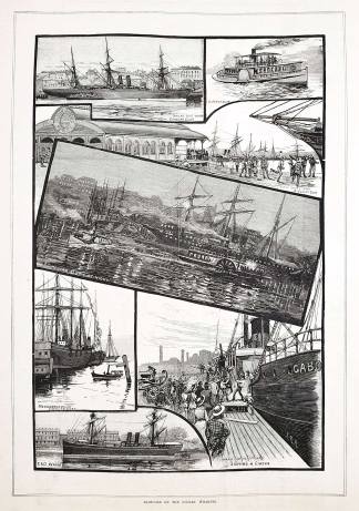 Sketches on the Sydney Wharves - Antique Print from 1884