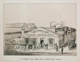 T. K. Stubbins' Globe Timber Yards, Flinder Street, Adelaide. - Antique View from 1890
