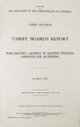 Tariff Board's Report on Wine Export Industry. - Vintage Ephemera from 1949