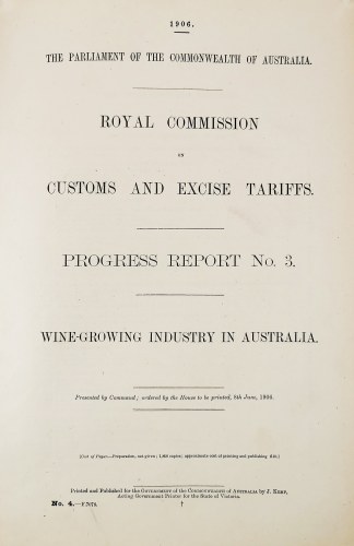 Royal Commission on Customs and Excise Tariffs. Progress Report No. 3. - Antique Ephemera from 1906