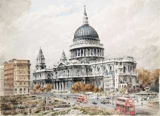 [St Paul's Cathedral] - Vintage Painting from 1952