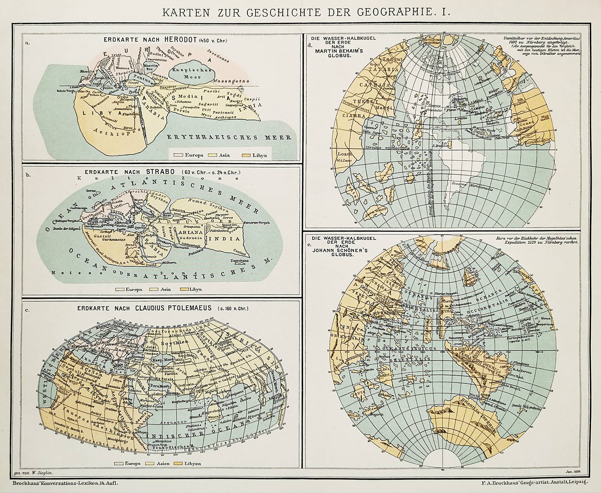 Karten zur Geschichte der Geograpie. I. - Antique Map from 1895