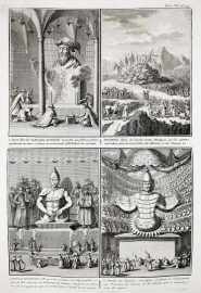 A Han Roi des Tartares Divinise./Trophees elevez sur les plus hautes montagnes, que les lamas yont adorer pour la conservation des Hommes et des Chevaux./L'image de confutius..../L'amida des Japonois...