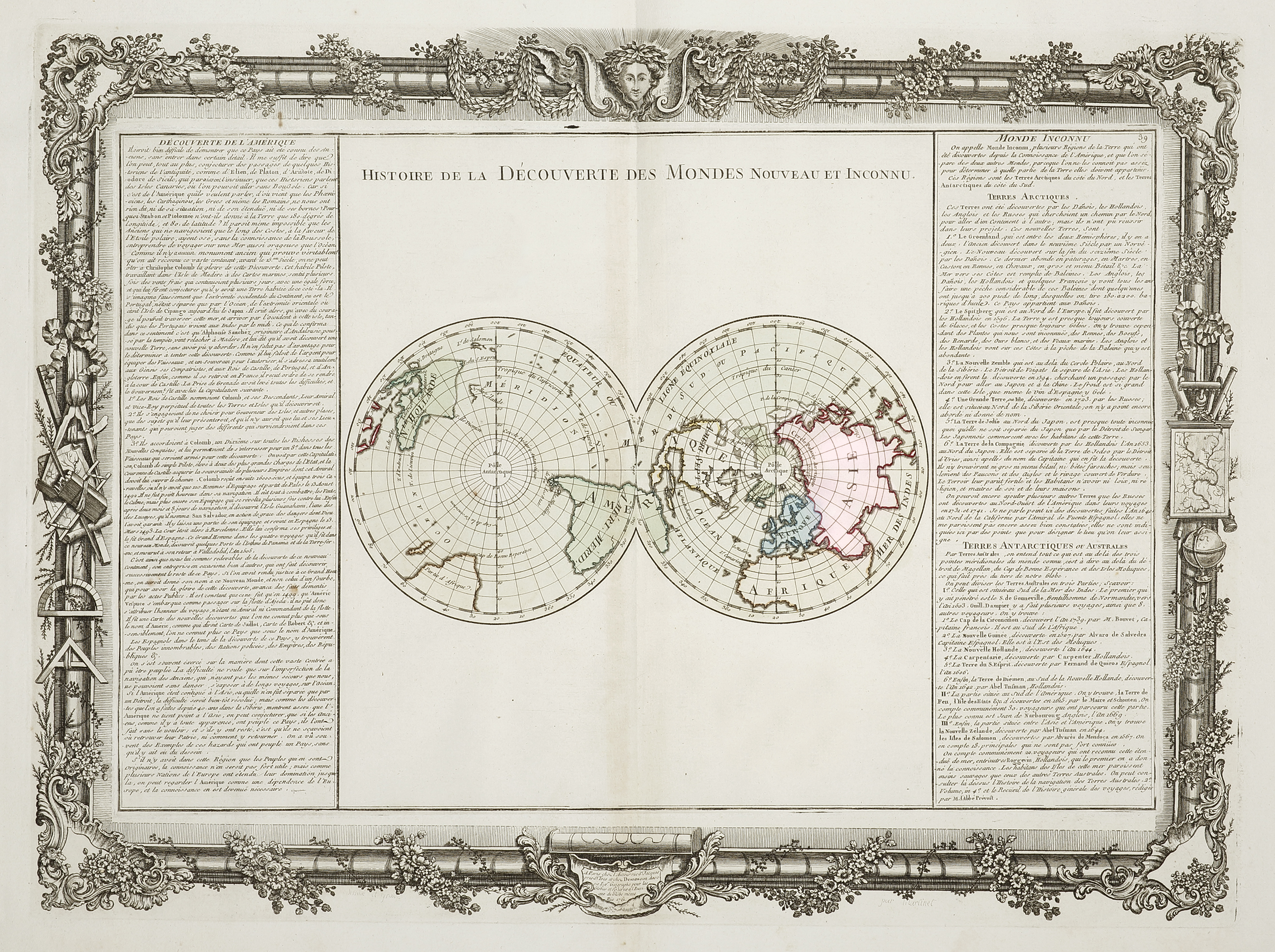 Histoire de la Decouverte des Mondes Nouveau et Inconnu. - Antique Map from 1862