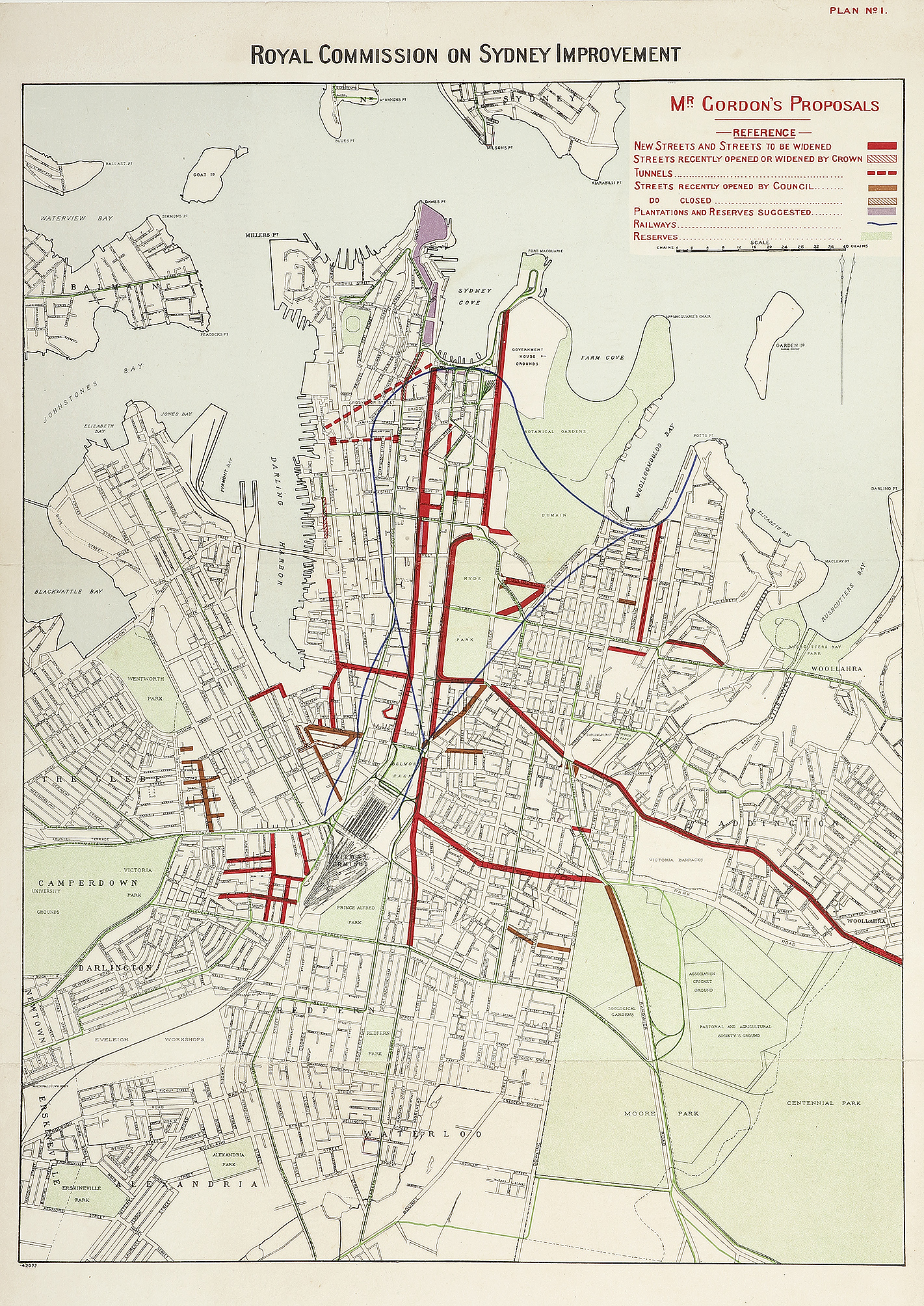 Royal Commission on Sydney Improvement / Mr. Gordon's Proposals - Antique Map from 1909