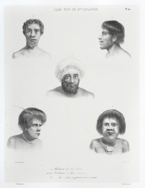 Iles Viti et Nelle. Irelande.  1. Habitants de Viti Lebou.  2.3.4. Habitants du Havre Cartere.  5. id. avec sa peinture de ceremonie.
