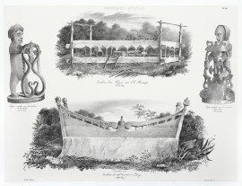 Nouvelle Guinee. Tombeau d'un Papou, sur lile Masmapi. / Figure Placee sur le tombeau d'un Chef. / Tombeau du Chef Kouranou a Dorey. Figure Couchee sur le Tombeau.