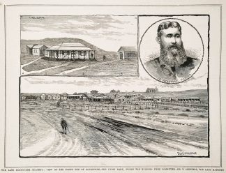 The late Roebourne tragedy: view of the north end of Roebourne - the Union Bank, where the murders were committed - Mr. T. Anketell, the late manager. - Antique Print from 1885