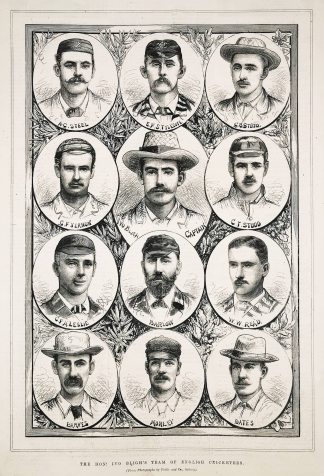 The Hon: Ivo Bligh's team of English Cricketers. - Antique Print from 1883