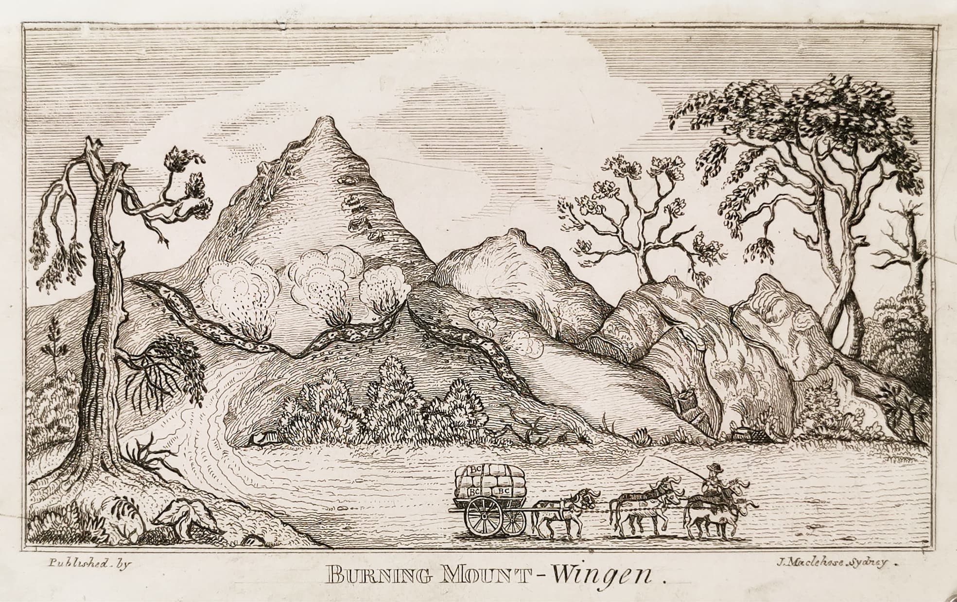 Burning Mount-Wingen. - Antique View from 1839