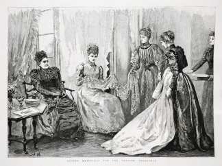 Buying materials for the wedding trousseau. - Antique Print from 1893
