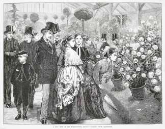 A Rose Show at the Horticultural Society's Gardens, South Kensington. - Antique Print from 1873