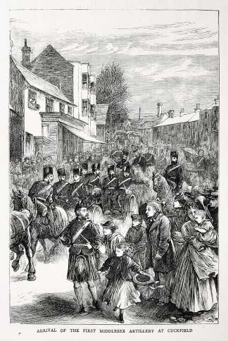 Arrival of the First Middlesex Artillery at Cuckfield. - Antique Print from 1871