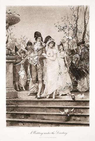 A wedding under the Directory. - Antique Print from 1886