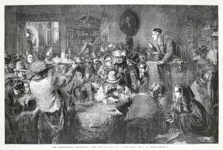 The International Exhibition: "The Auction - 'Last Day of the Sale'". - Antique Print from 1862